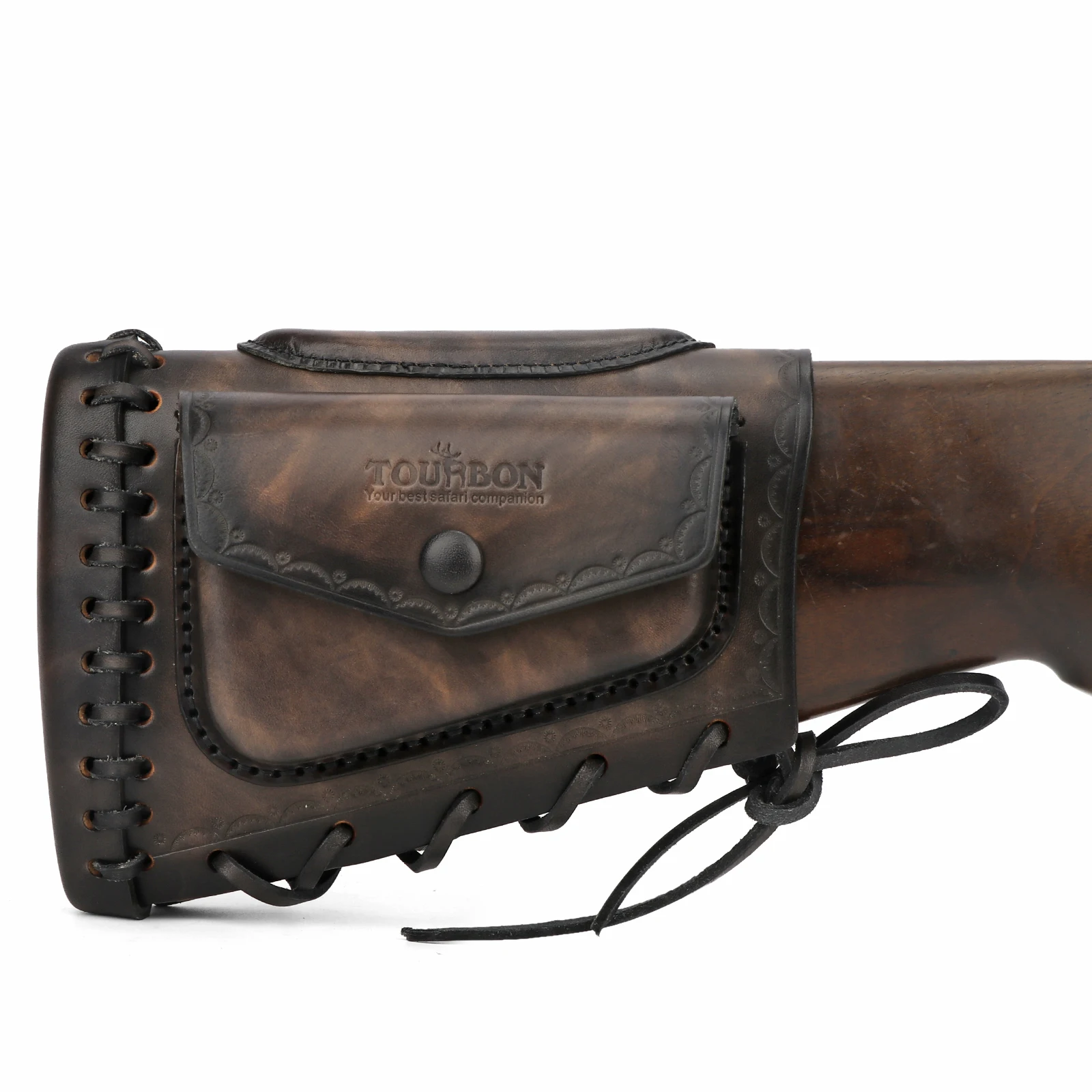 Tourbon Hunting Accessories Genuine Leather Shotgun Rifle Gun Butt Stock Cheek Rest with Ammo Shell  Cartridges Pouch Recoil Pad