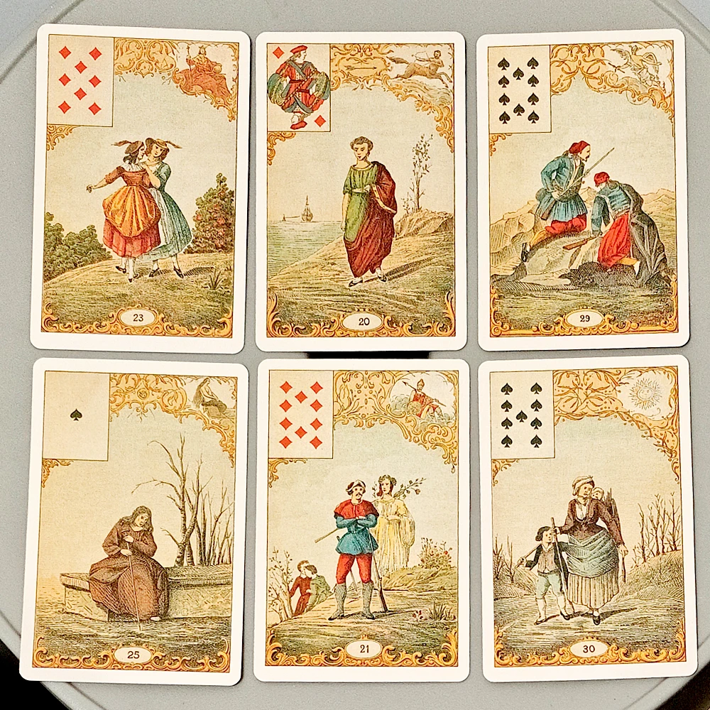 Фото Винтажные антикварные карты для предсказаний, 9*6 см, колода из 32 карт Oracle Le Jeu Du Destin Antique, традиционные карты для картомантии №5