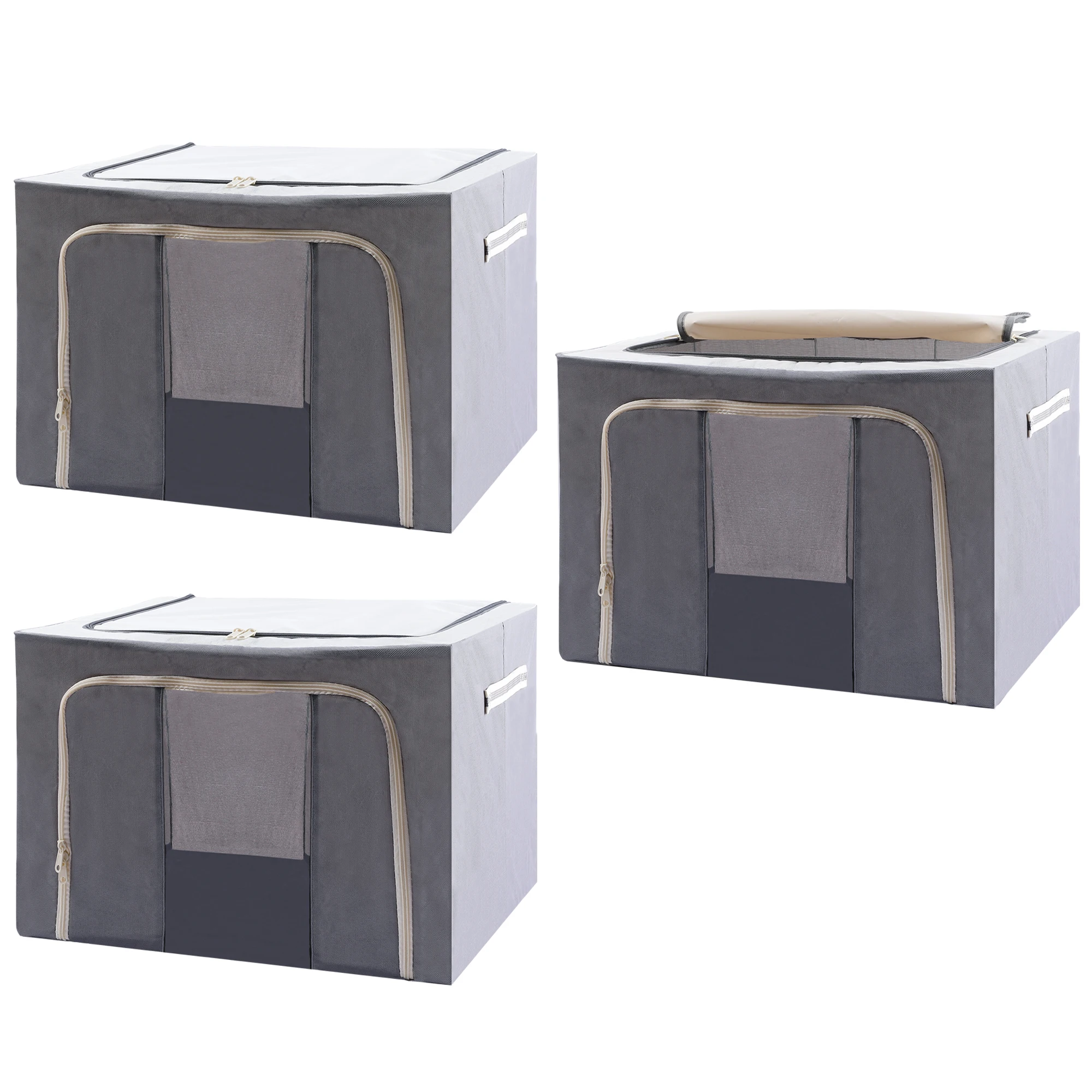 

Storage Bin Fabric Closet Baskets Cube Organizer Gray Set Of 3