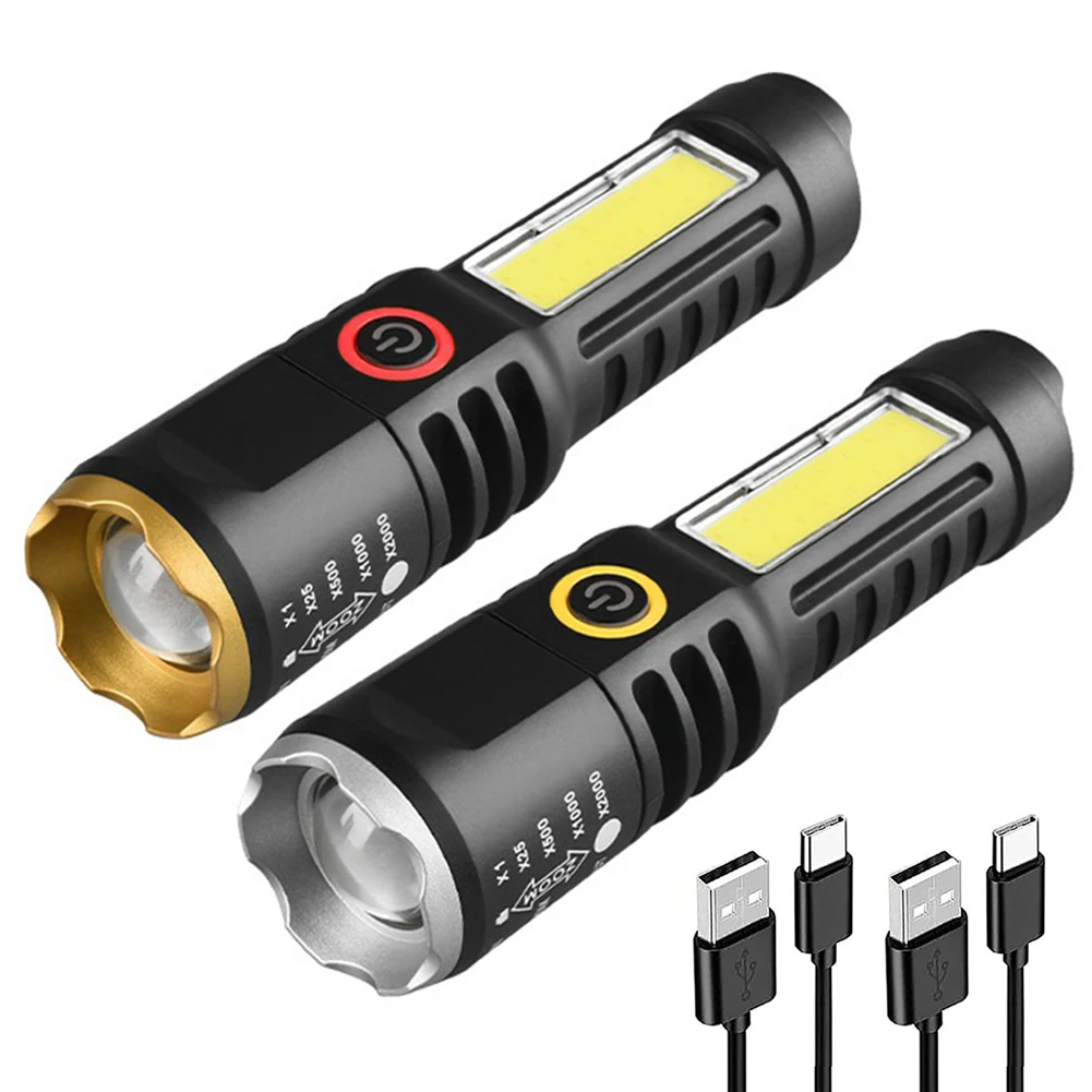 

Waterproof Torch Light Telescopic Zoom XPE COB LED Camping Flashlight Type-C USB Charging Hiking Flashlight 4 Modes for Outdoor