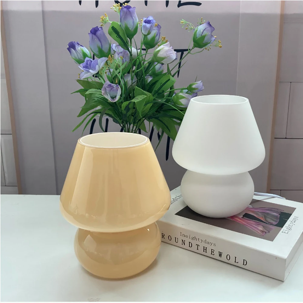 

Glass Mushroom Table Lamp for Room Decor LED E27 USB AU CN EU UK US Plug Frosted / Striped 3 Colors Dimmable Vintage Night Light