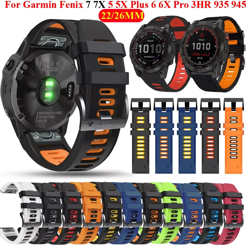 

22 26mm Silicone Smart Watch Wrist Straps For Garmin Fenix 7 7X 6 6X Pro 5 5X Plus 3 3HR 935 945 D2 QuickFit Watchbands Bracelet