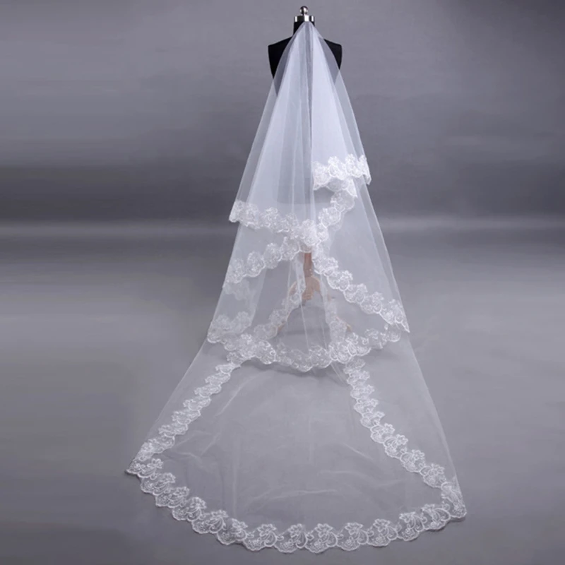 

Фата свадебная длиной до пояса, тюлевый аксессуар для волос невесты, 1 уровень, с кружевной отделкой