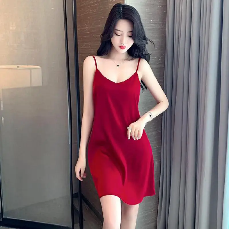 

Lady Summer New Ice Silk Nightdress Loungewear Women Short Sleeve Home Dress Casual Loose Nightgowns Soft Comfortable Negligee