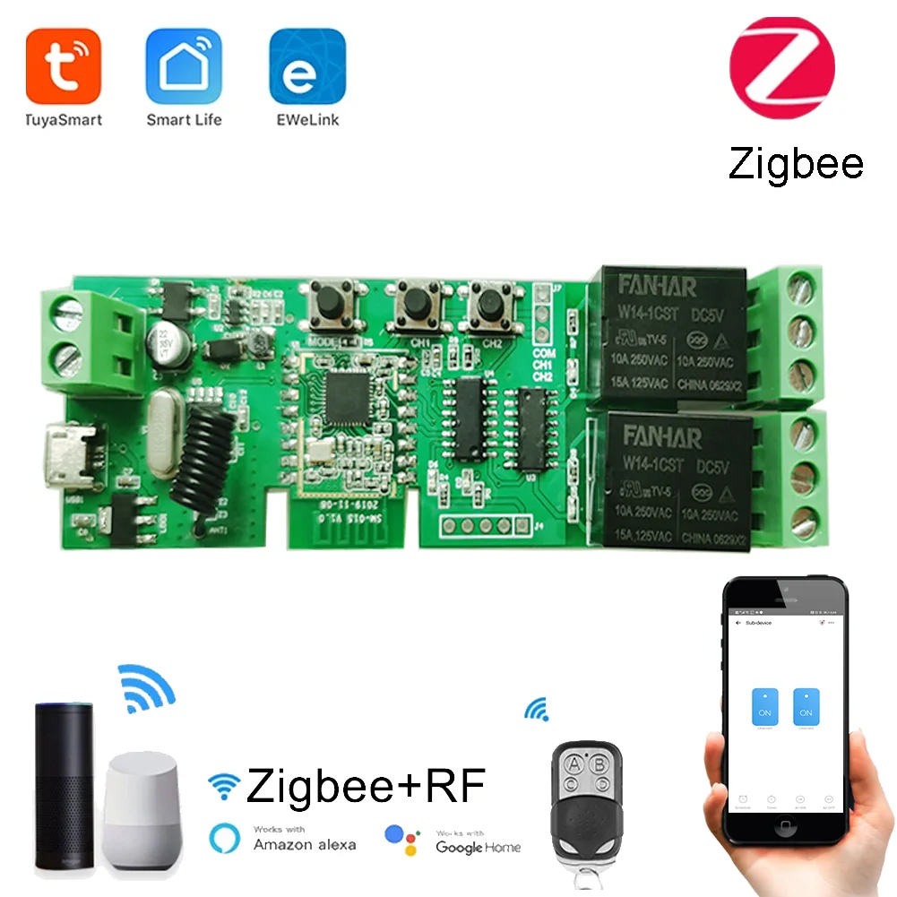 

2CH DC5-32v Ewelink ZigBee Relay Module Remote Control Light Switch Vioce Alexa Google Home Sonoff/Tuya Smart Hub Gateway Bridge
