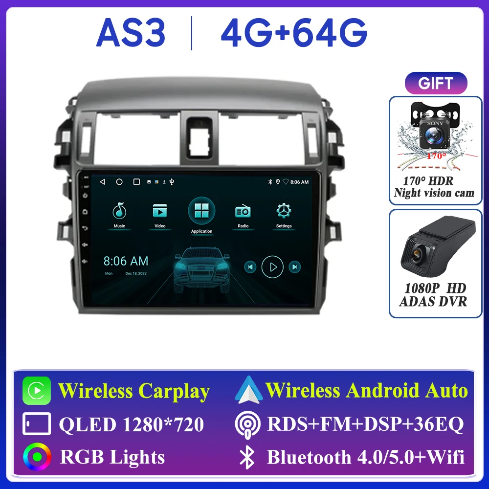 

Для Toyota Corolla E140 E150 2006-2013 авторадио автомобильное радио Android 13 Carplay GPS-навигация Android авто стерео без 2din 5G WiFi