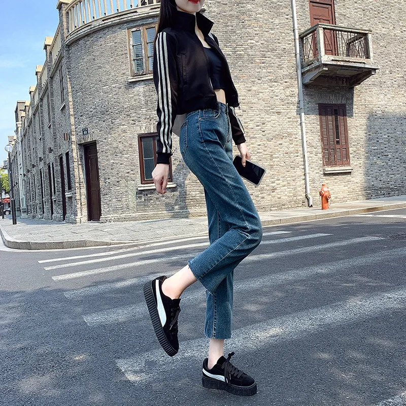 High Waist Straight Leg Jeans Women Spring Summer New Trend Split Nine Minute Smoke Pipe Pants Stretch Slim Jeans Women's Pants
