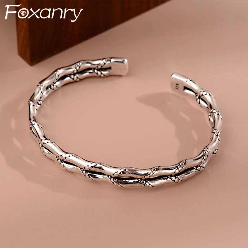 Женский браслет FOXANRY в стиле панк, винтажное Ювелирное Украшение для вечеринки, простое Двухслойное вечернее Ювелирное Украшение ручной работы геометрической формы, на подарок