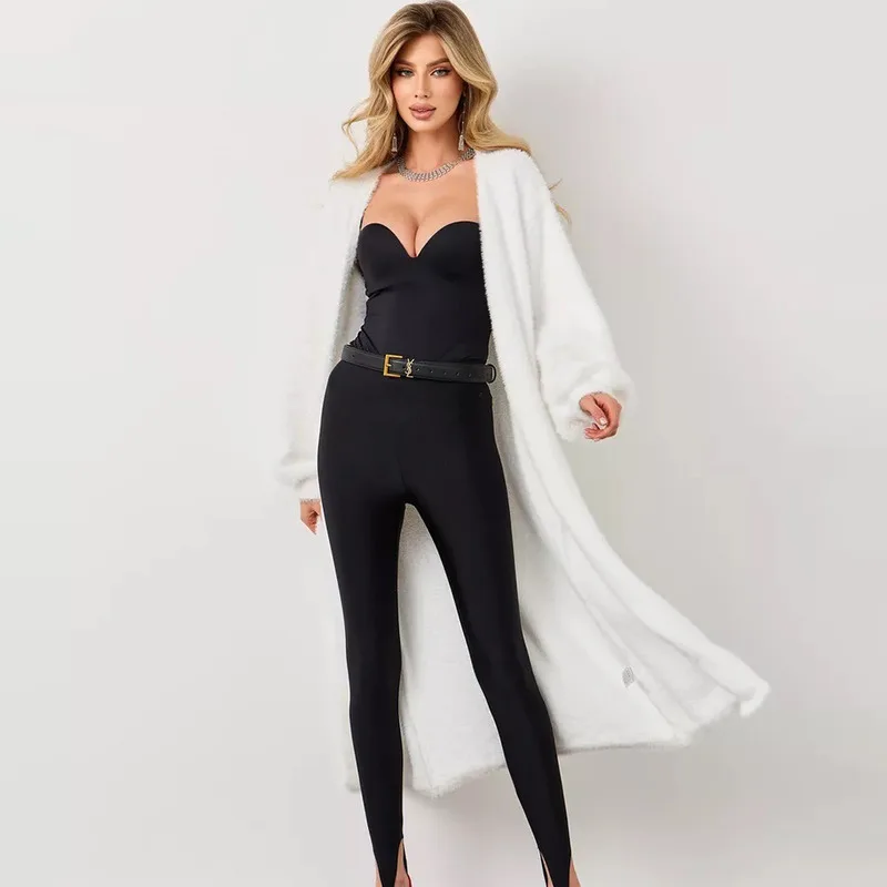 WD Lazy Wind длинный норковый флисовый свитер выше колена женский свободный