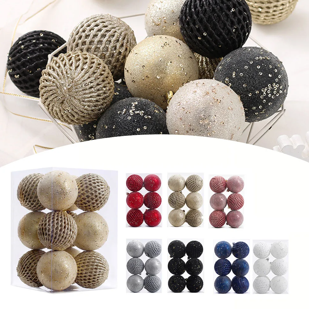 

12PCS 8CM Christmas Ball Pendant Sequin Painted Xmas Ball Hanging Ornaments Set Home 2023 Navidad New Year 2024 Decoration