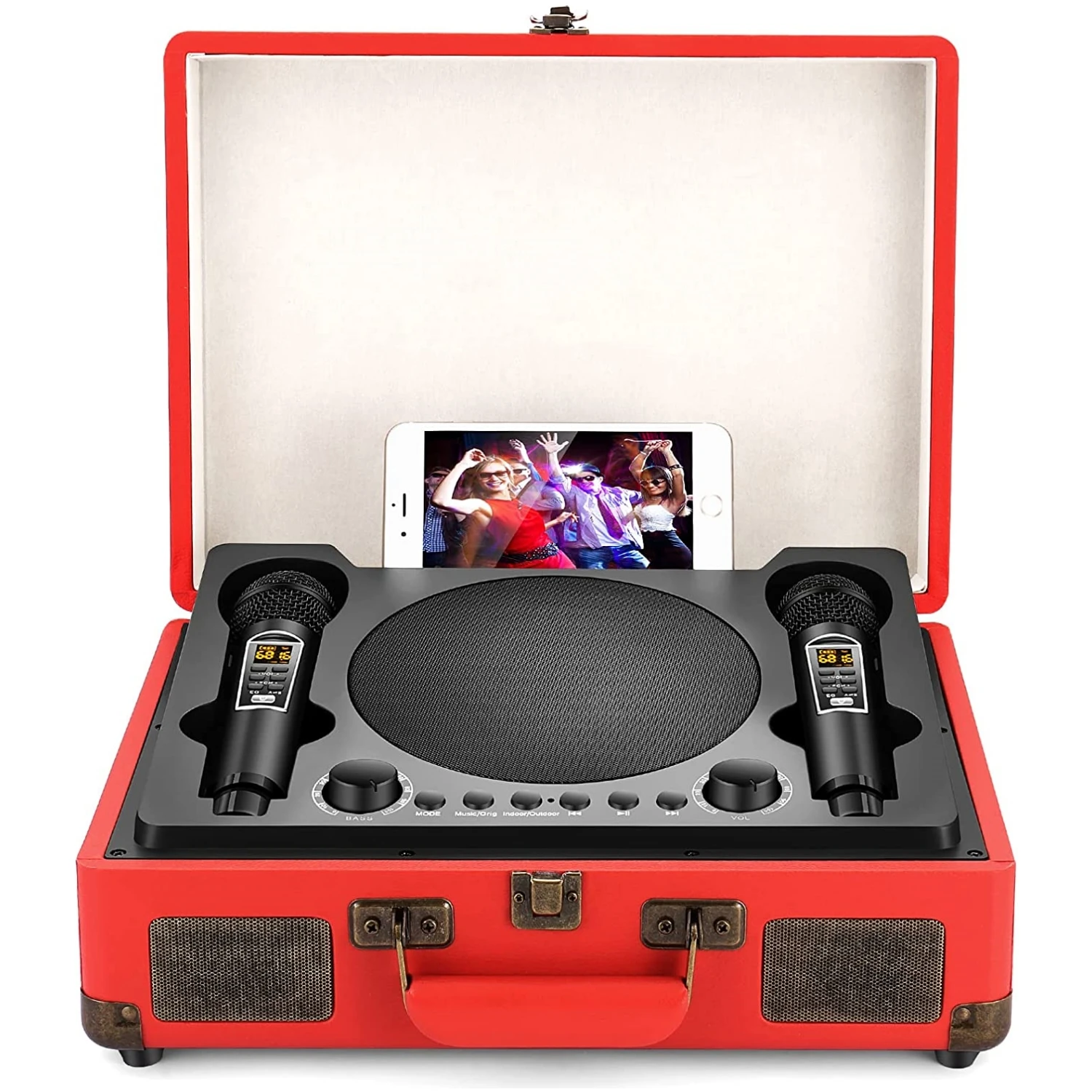 

SDRD2109 Portable Outdoor Home Karaoke Machine With Dual Wireless Microphones High-power Stereo Suitcase Bluetooth KTV Speakers