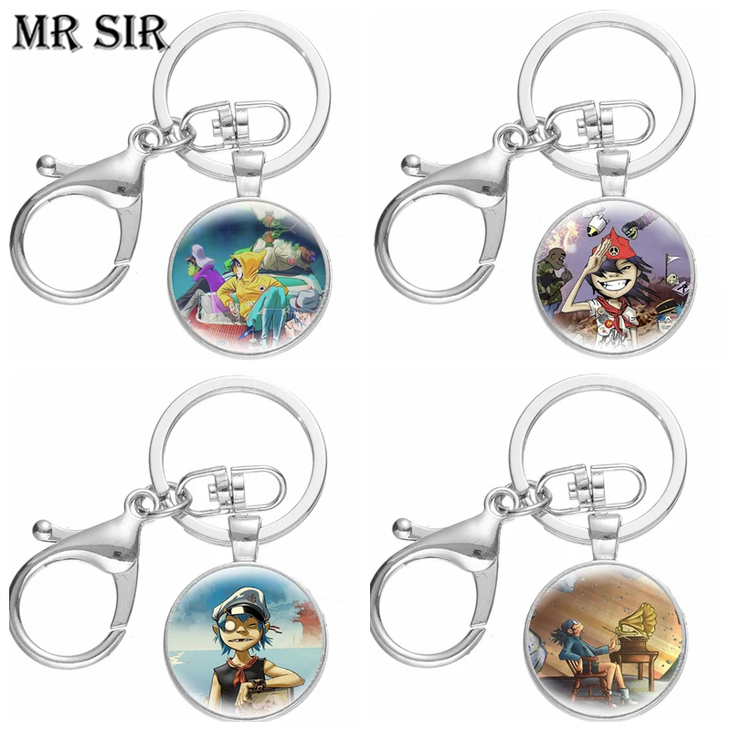 

Anime Gorillaz Boat Illust Music Keychain Cartoon Figures Glass Cabochon Pendant Key Chain For Men Women Fashion Keyring Jewelry