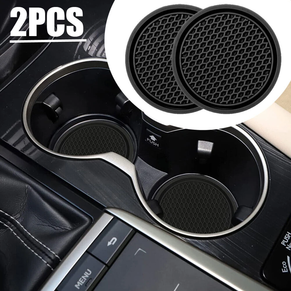 

2PCS Black Car Coasters Auto Cup Holder Anti Slip Insert Coasters Pads Waterproof For Auto Car Interior Accessories