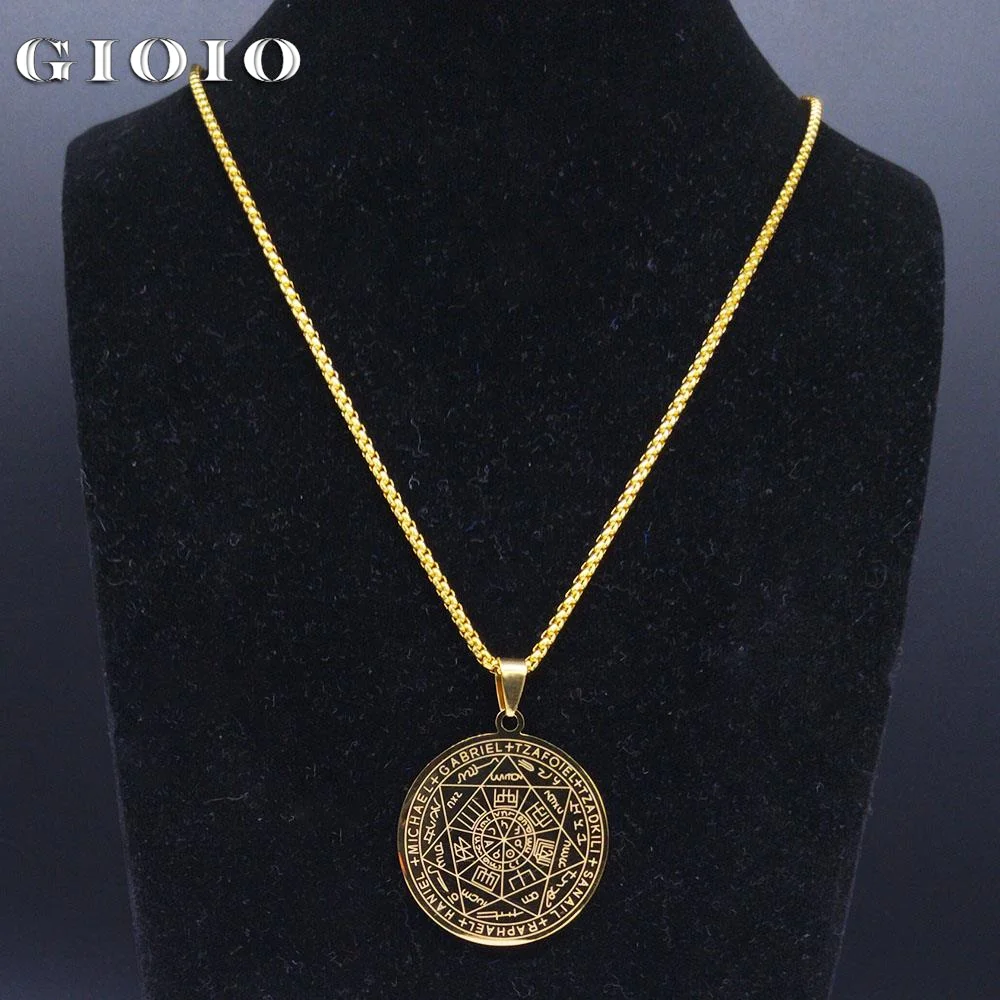 

GIOIO Witchcraft Pentagram Stainless Steel Necklace Seven Angels men's Couple Seal Religious Scriptures Totem Rune Pendant