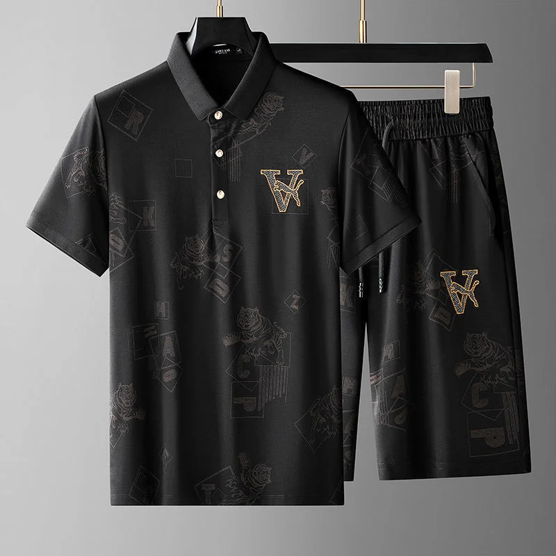 

Роскошная брендовая рубашка-поло с отворотом и вышивкой, костюм с короткими рукавами и шортами, мужская мода, Новинка лета 2023, комплект из двух предметов