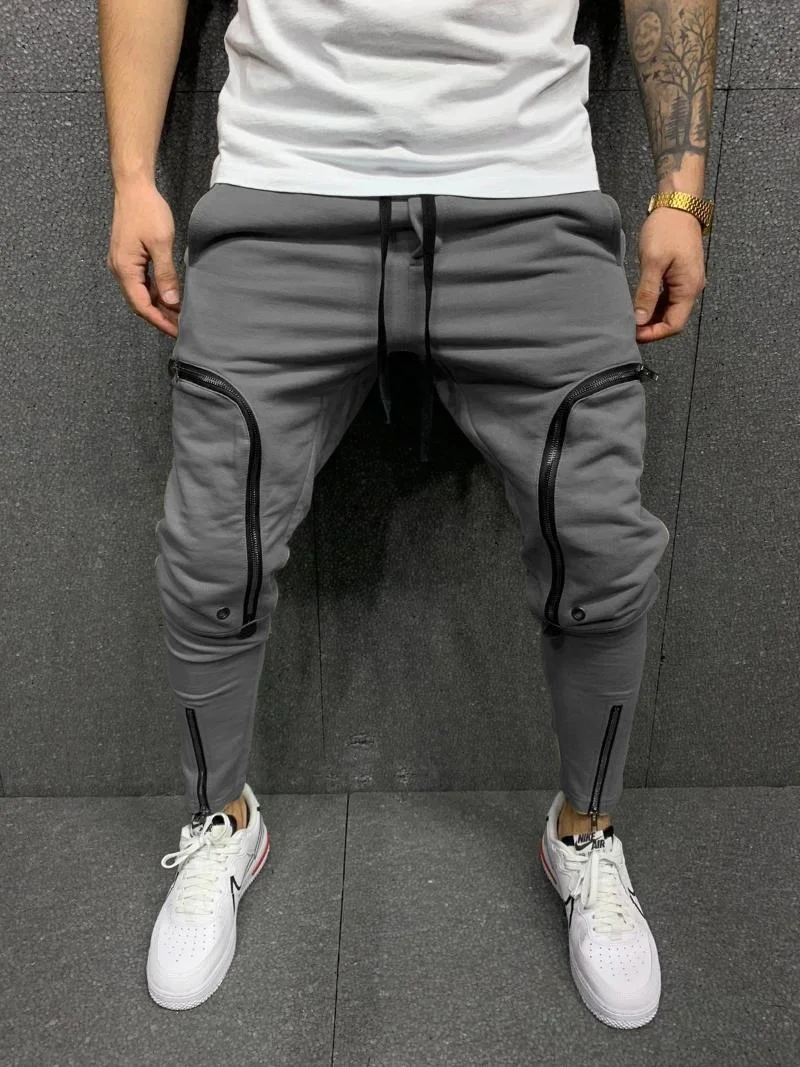 Casual Fitness Pants Male Sportswear Tracksuit Sweatpants Men Trendy Hip Hop Mens Joggers Solid Multi-pocket