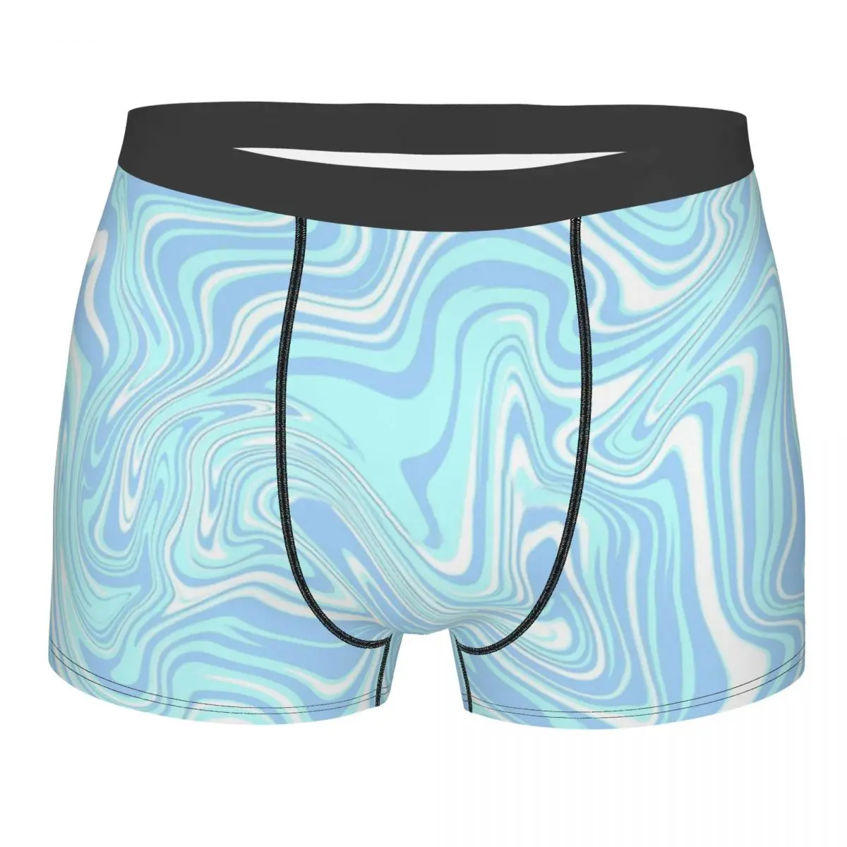 

Fresh Pale Blue White Abstract Swirl Marbling Marbled Marble Pattern Underpants Panties Men's Underwear Sexy Shorts Boxer Briefs