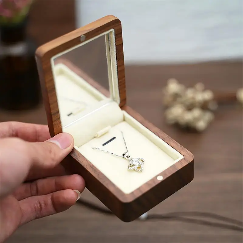 

Engraved logo retro wooden jewelry box earrings necklace collection box jewelry box solid wood jewelry box mirror