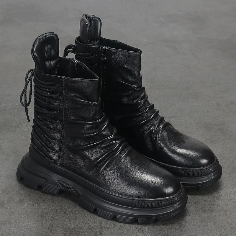 

Мужские ботинки в британском стиле, высокие кожаные ботинки-мартинсы, уличная Нескользящая удобная обувь на толстой подошве