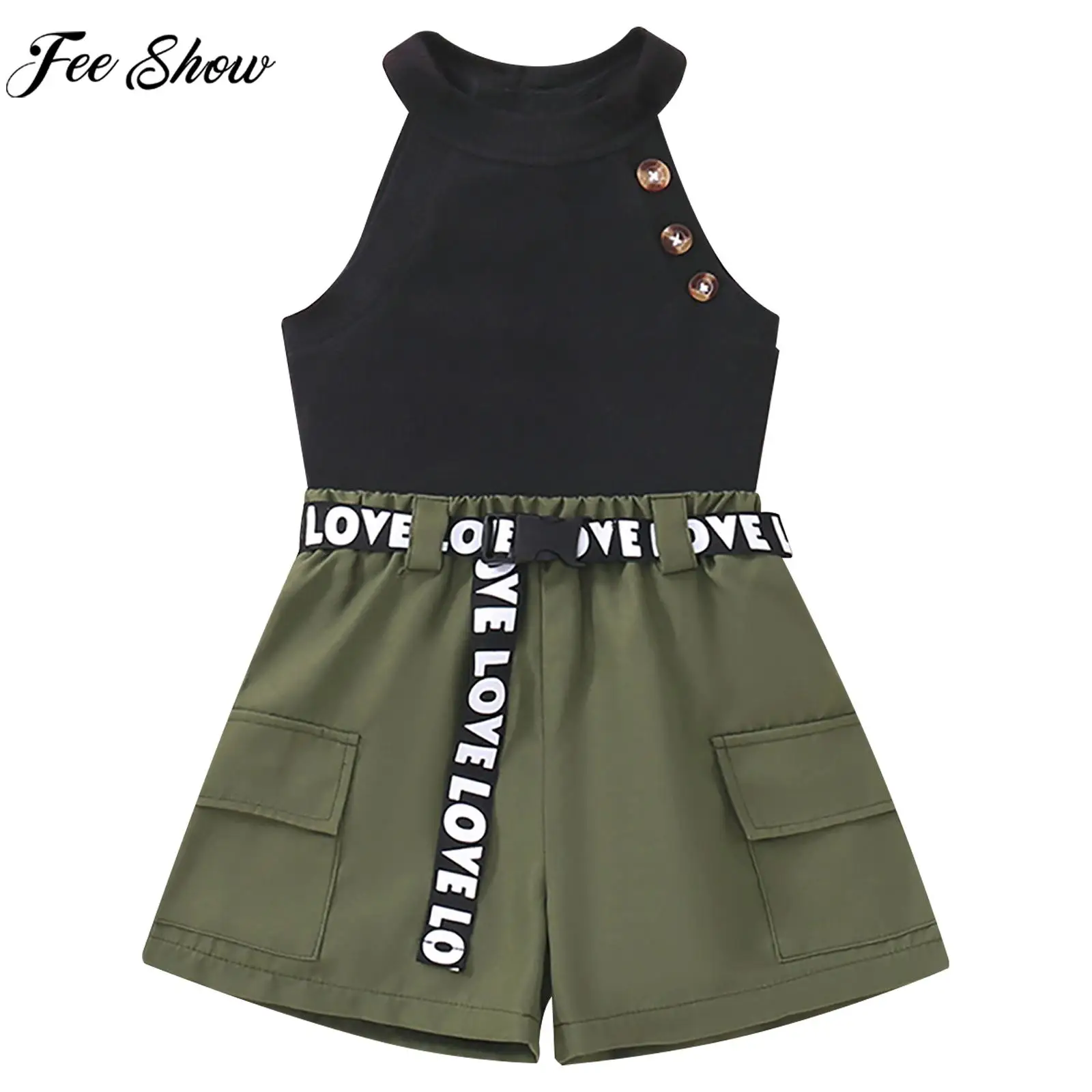 

Toddler Girls Fashion Causal Outfit Summer Sleeveless Vest Tops with Shorts Preppy Style Costume for Schppl Party Daily Wear