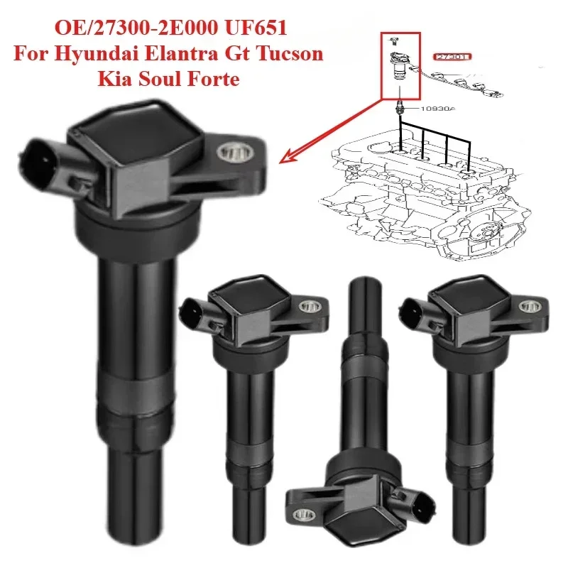 4-х шт. катушка зажигания # 27300-2E000 для Hyundai Elantra GT Tucson Kia Soul Forte 1.8L 2.0L1.4L 27300 2E000 C1804 UF651