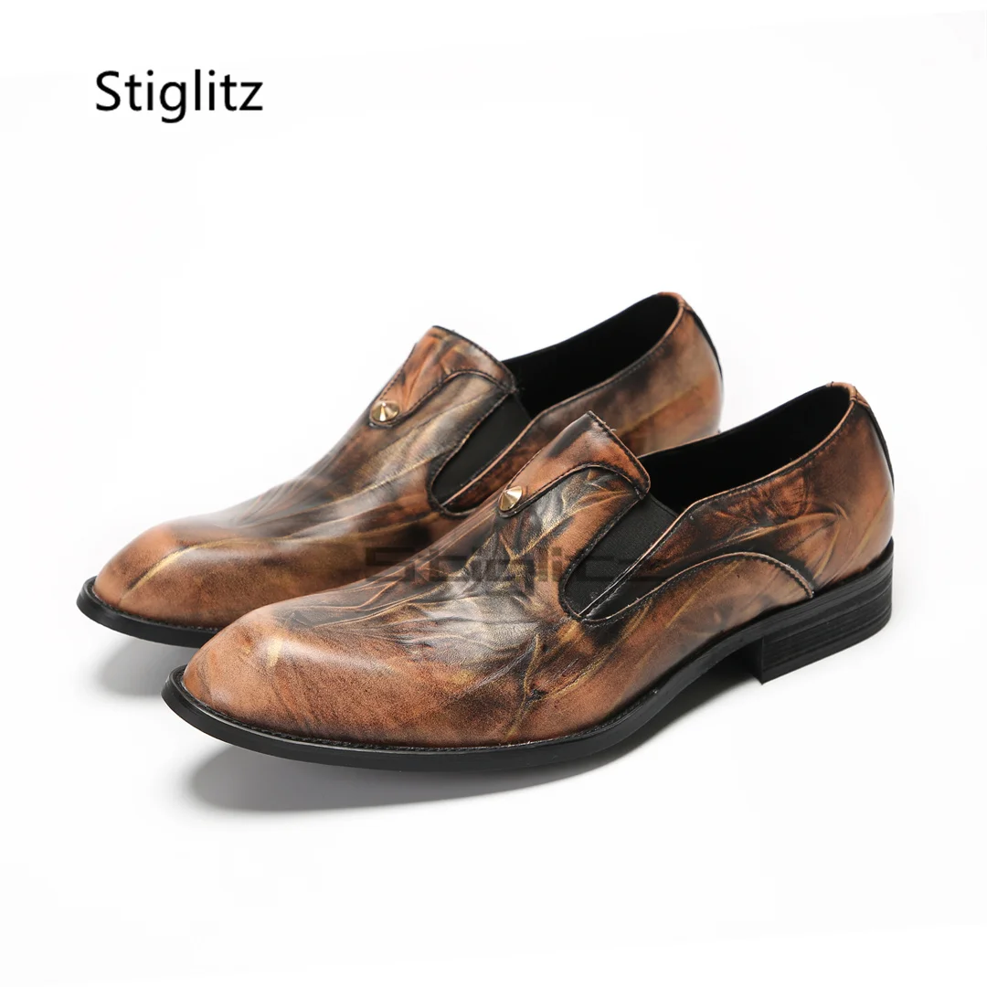 Мужские туфли из натуральной кожи Brone классические с круглым носком низкий