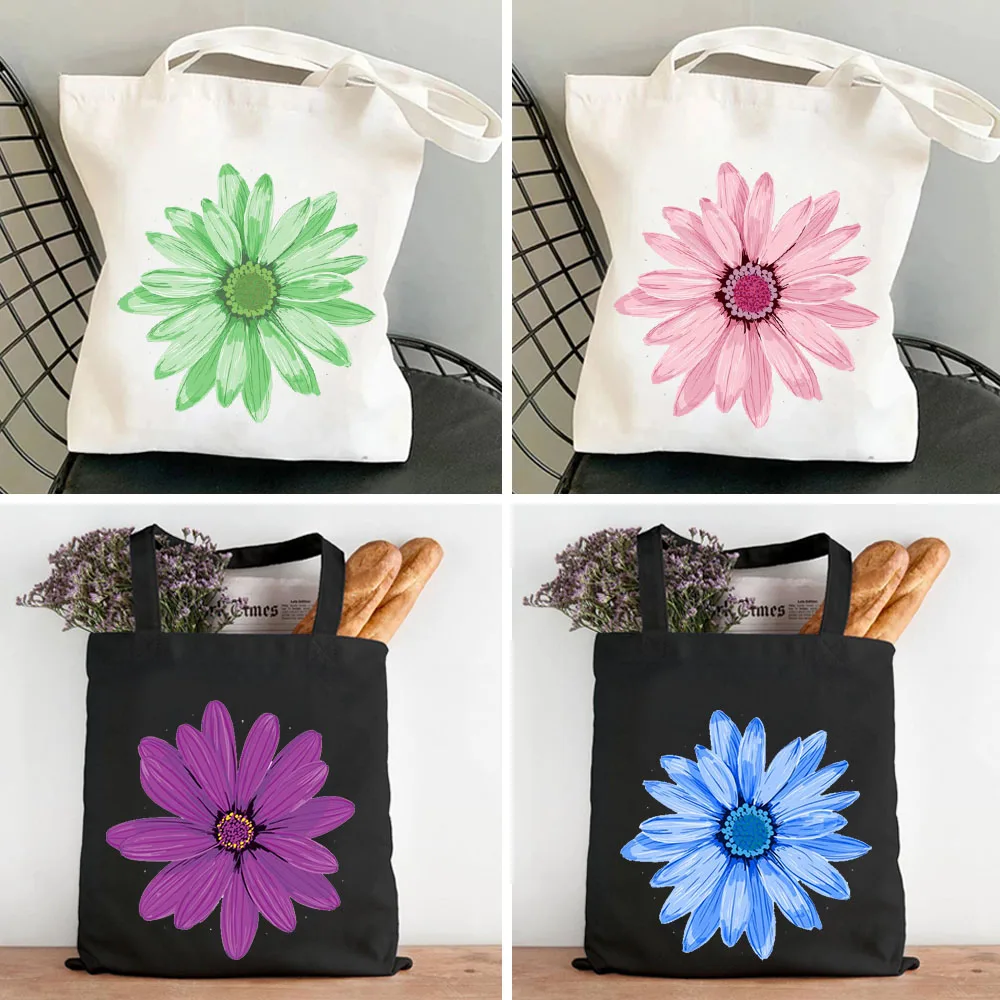 

Cute Daisy Flower Little Daisies Retro Vintage Hippie Garden Women's Canvas Shopper Cotton Tote Bags Shopping Shoulder Handbags