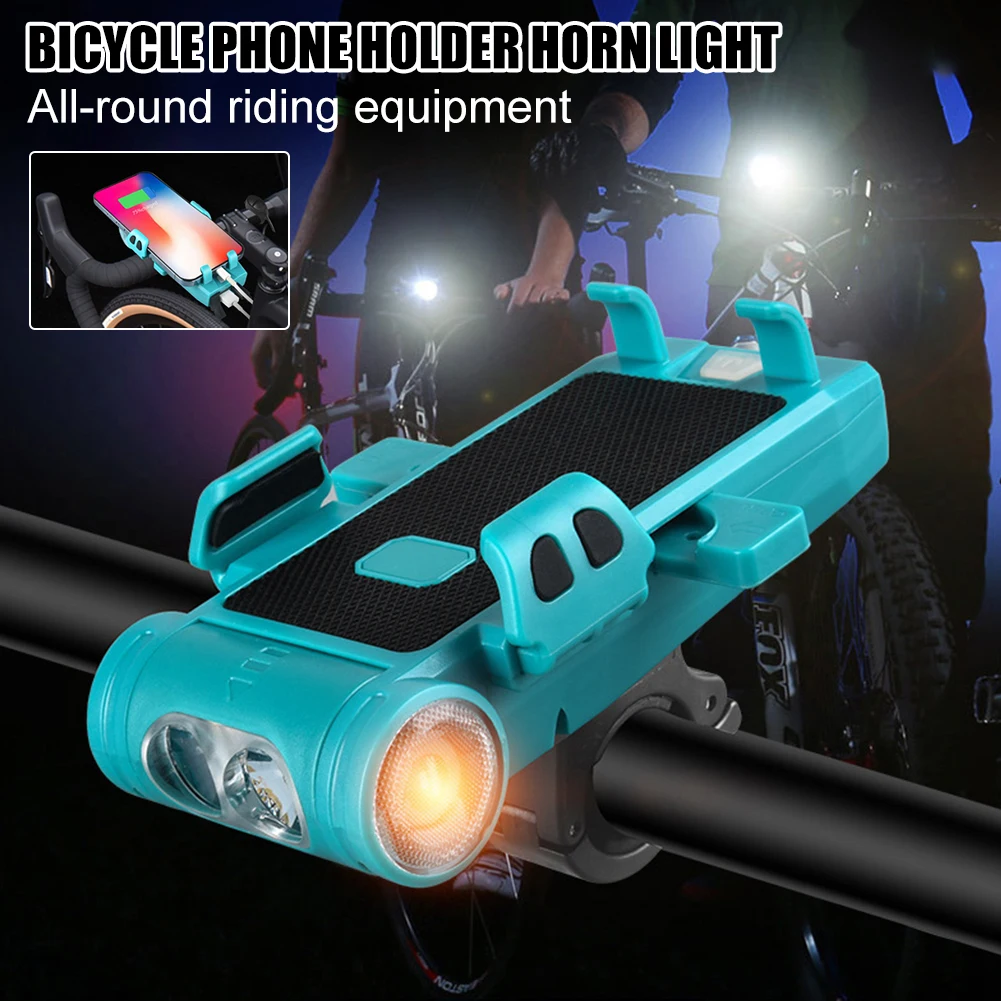 

5 In 1 Bicycle Front Light with Horn Phone Holder Rechargeable Handlebar Phone Mount Power Bank Headlight Fog Lamp Accessories