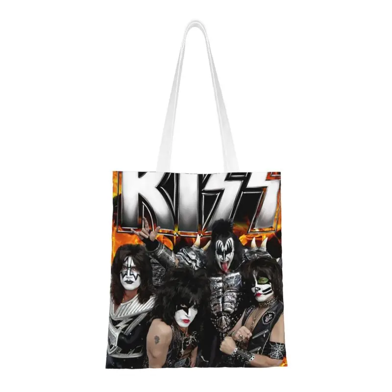 

Многоразовая сумка для покупок KISS с логотипом и ремешком, Женская Холщовая Сумка-тоут через плечо, прочные сумки для покупок для продуктов