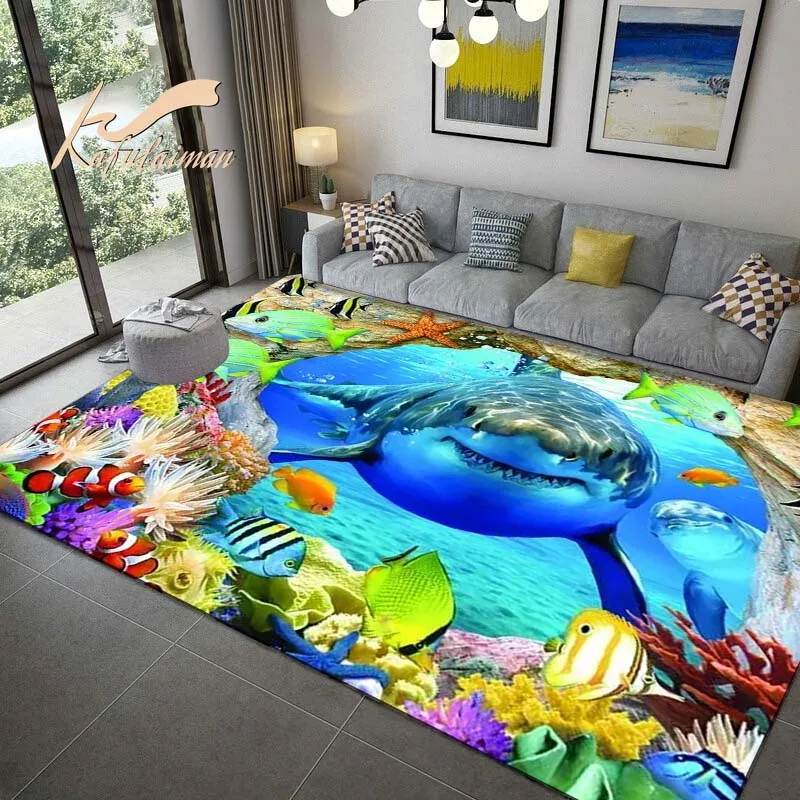 

Ocean Animals Dolphin See Turtle Large Carpet Funny Aquarium Fish Pattern Rug Modern Luxury Carpets Sofa Bed Area Rug Home Decor