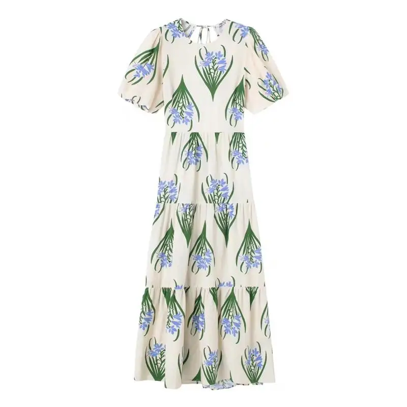 

Женское платье, новинка 2022, женское платье, модное элегантное тонкое платье с цветочным принтом и круглым вырезом, женское повседневное шик...