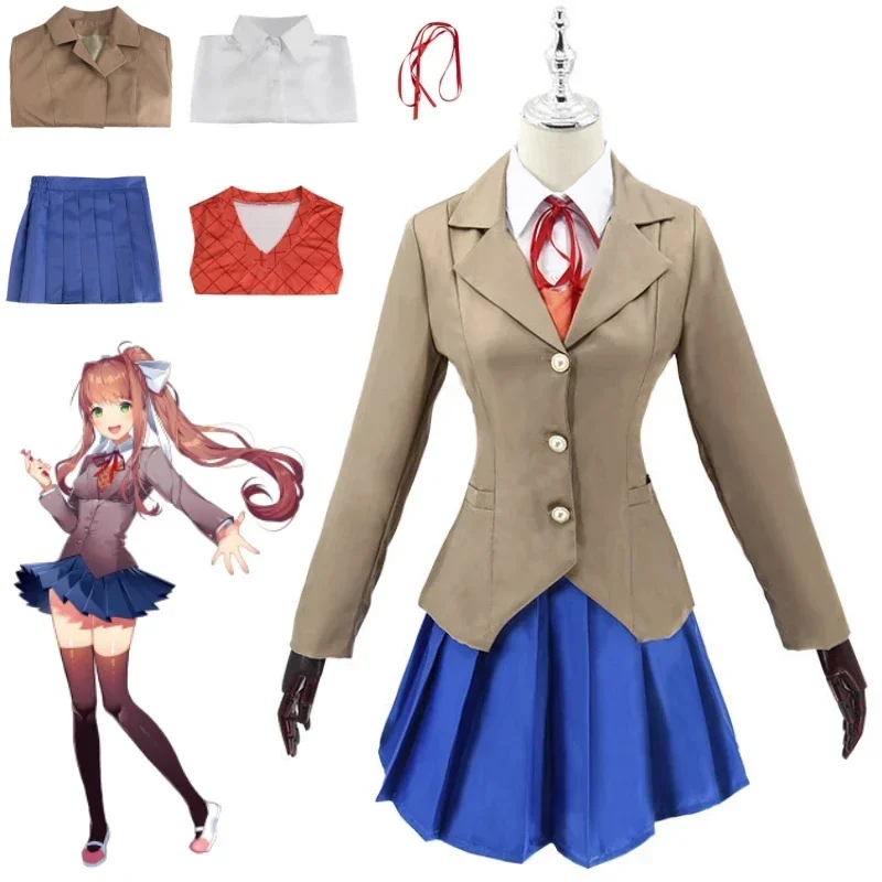 Фото Костюм для косплея по игре Doki Doki Literature Club: Моника, Сайори, Юри, Нацуки. Комплект с париком. Школьная форма для девочек и женщин. №1