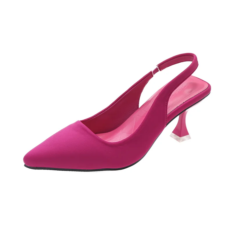 Summer Women Heels Sandals Red Pointed Slingback Sandals Shoes Green Black Purple Kitten Heels Party Prom Ladies Stilettos