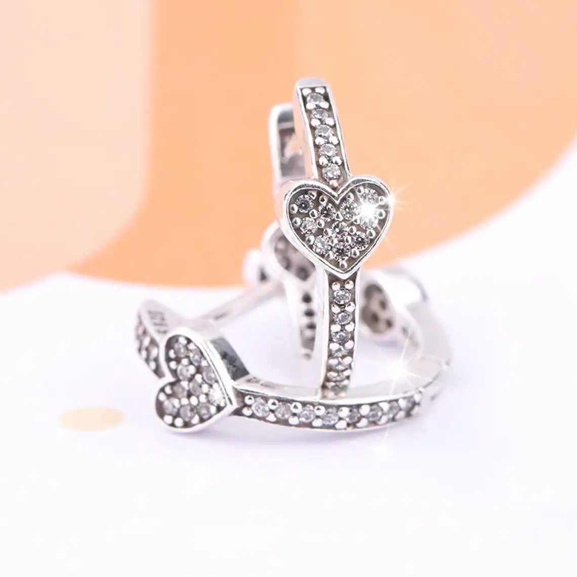 

925 Sterling Silver Alluring Hearts Hoop Earrings Fits All European Pandora Jewelry For Women