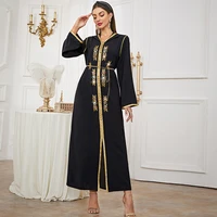 black dubai abaya muslim dress saudi arabia gold ribbon arabic middle eastern party dresses for women moroccan kaftan djellaba