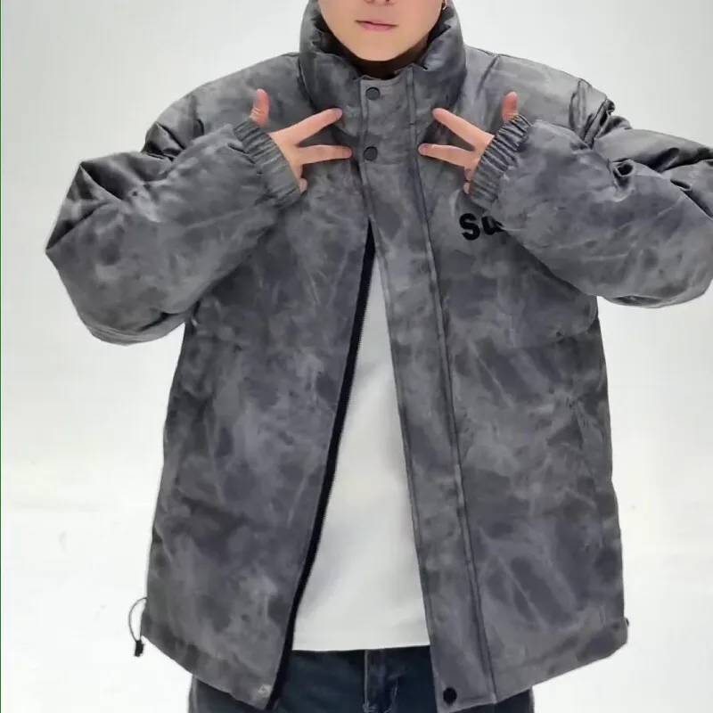 2024 новый зимний мужской пуховик-стойка модный брендовый ретро-дизайн с крашением