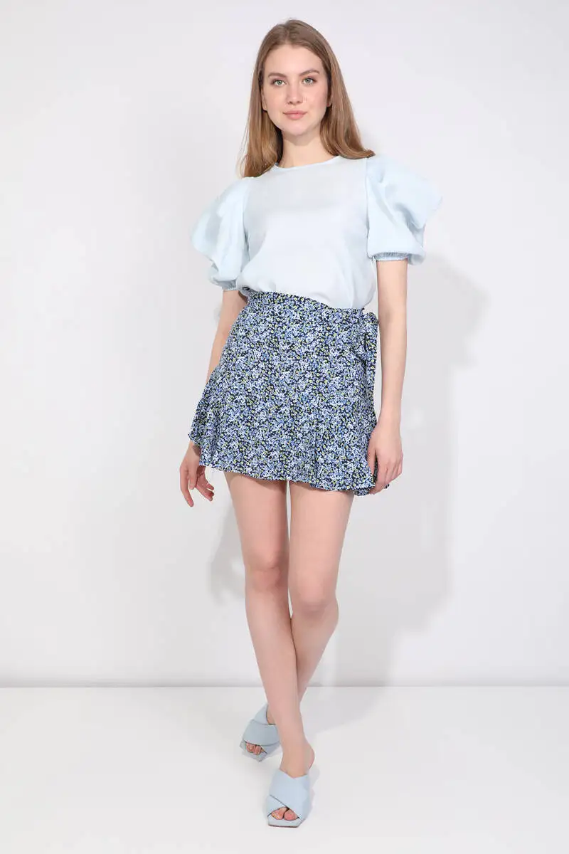 

Womens Ice Blue Balloon Sleeve Blouse