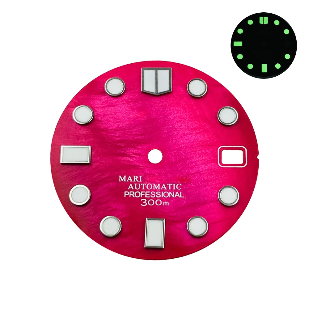 28.5mm Green Luminous Pearl Shell Dial Suitable for Abalone/Ancestor/skx007 C3 Watches Accessories for NH35 NH36 Movement With S