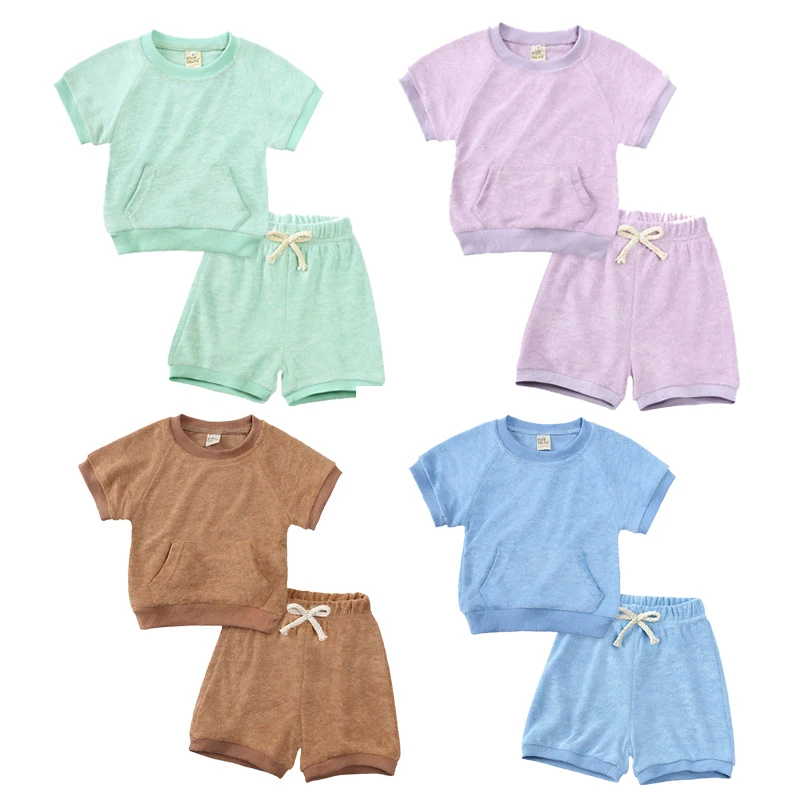 

Toddler Boys Girls Summer Sport Clothes Kids Solod Color Cotton Casual Crewneck Short Sleeve T-Shirt + Shorts Children Outfits