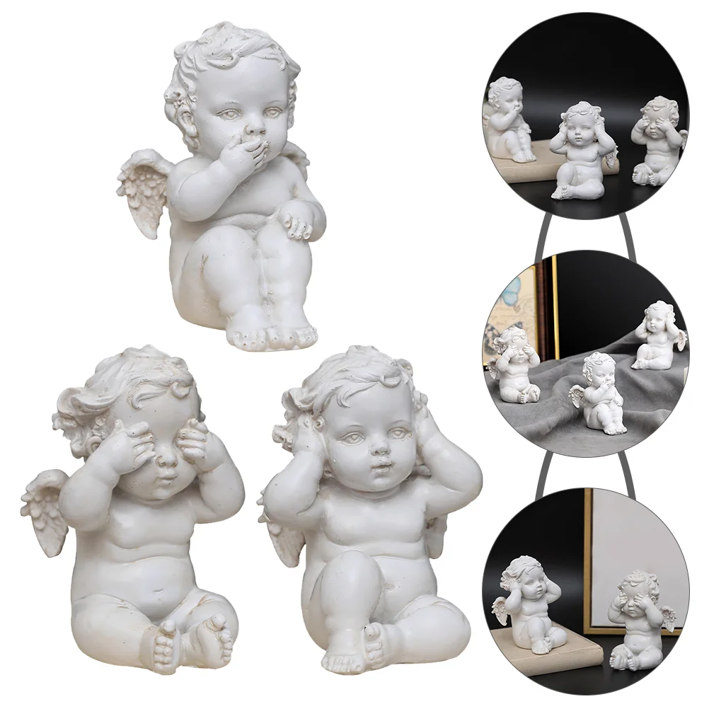 

3pcs Cupid Angel Statue Resin Miniature Decor Crafts Desktop Ornaments Statues