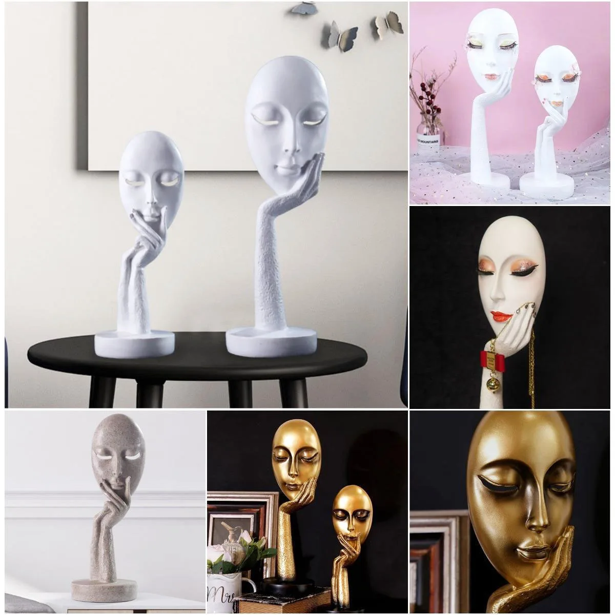

Home Decoration Resin Sculpture Statue Nordic Abstract Art DIY Colored Painting Living Room Office Furnishings Face Mask Crafts