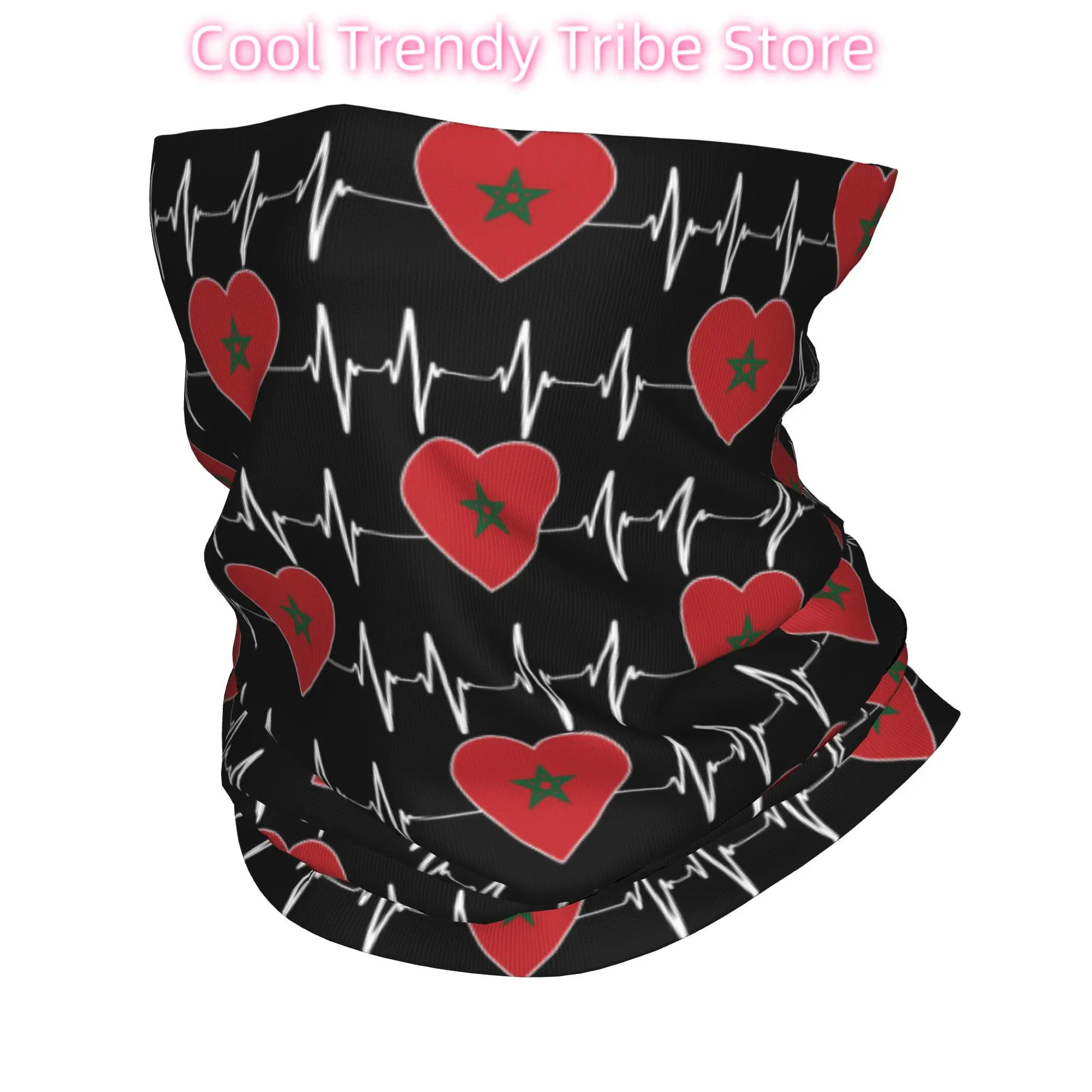 Фото Heartbeat Марокко Флаг страны Бандана Шеи Гетры для пеших прогулок Велоспорт Мужчины Женщины Шарф Марокканское Сердце Семейная Повязка на Голову Теплее №1