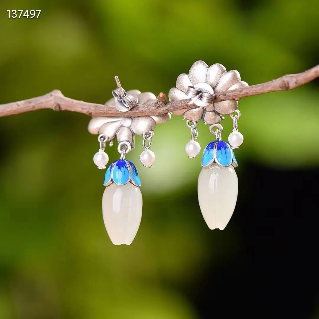 Женские серьги из серебра 100% пробы с мозаикой цветов магнолии