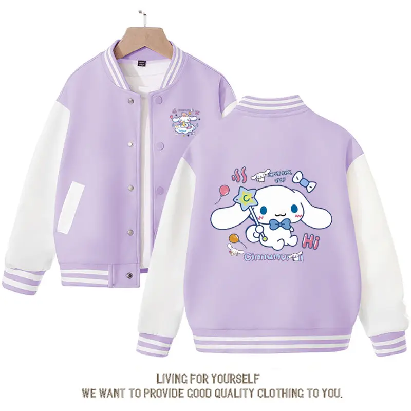 

Sanrio Cinnamoroll Girls Coat Korean Version Child Loose Sports Baseball Uniform Spring Autumn Anime Cute Children's Clothing