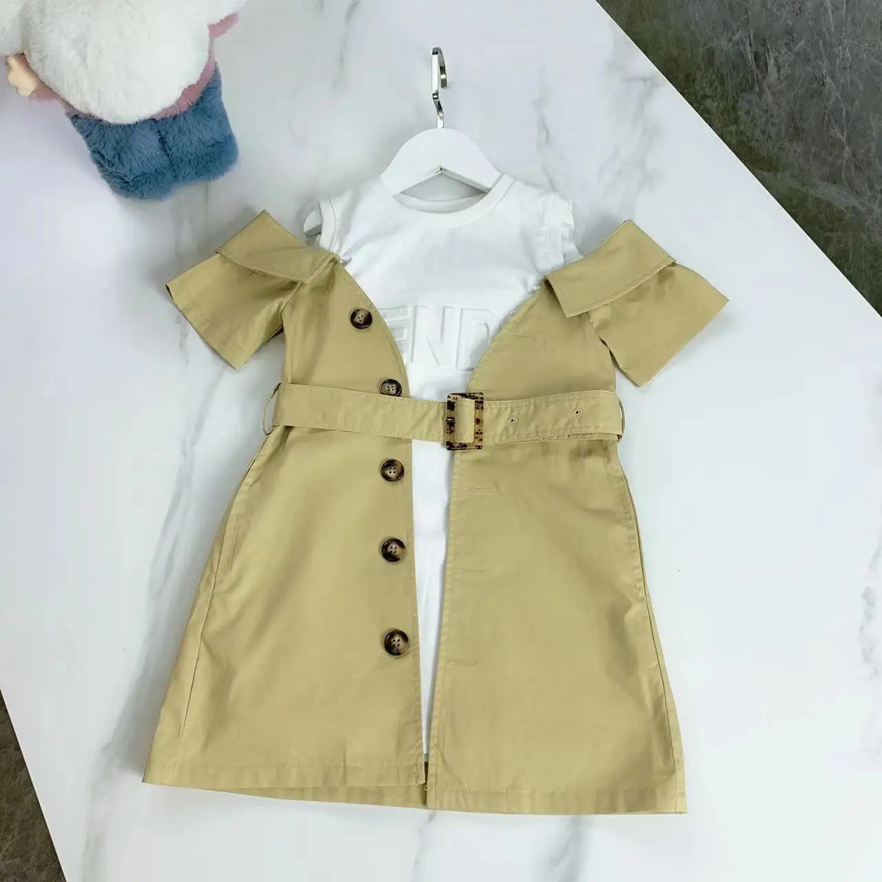 

Baby Girls Summer Dress 2022 Brand Designer Kids Clothes Cotton Short Sleeve Cute Casual Off The Shoulder Dresses British Style