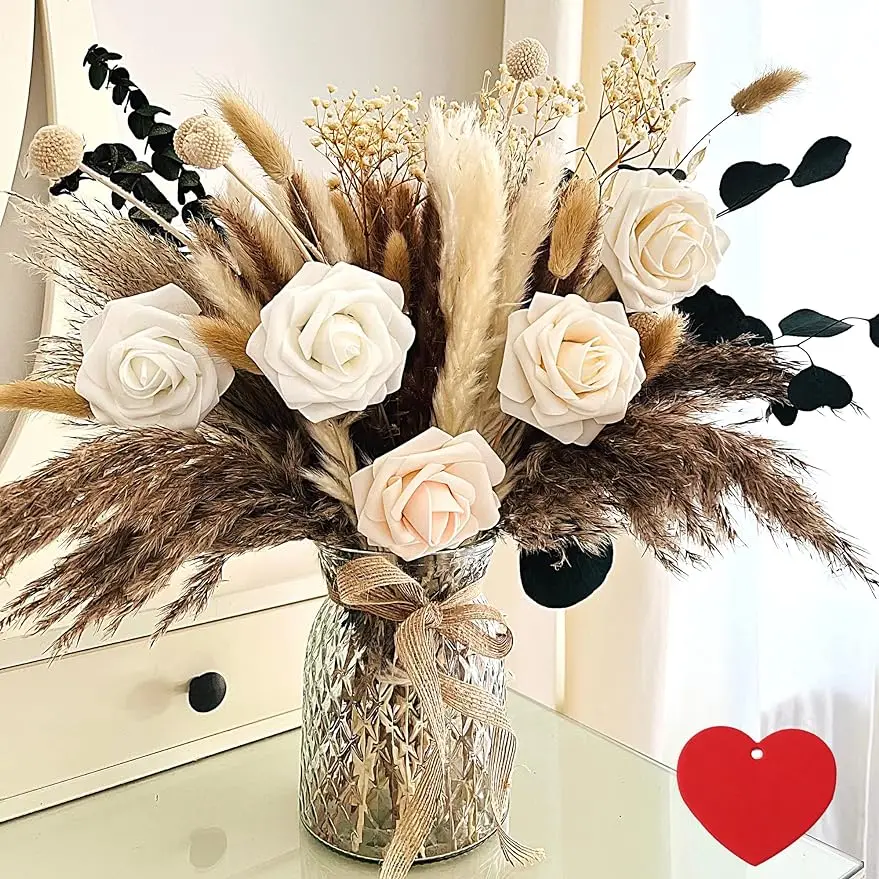 

100pcs Artificial Flower Arrangements with Vase, Pampas Grass with Vase Included for Dining Table Centerpiece,