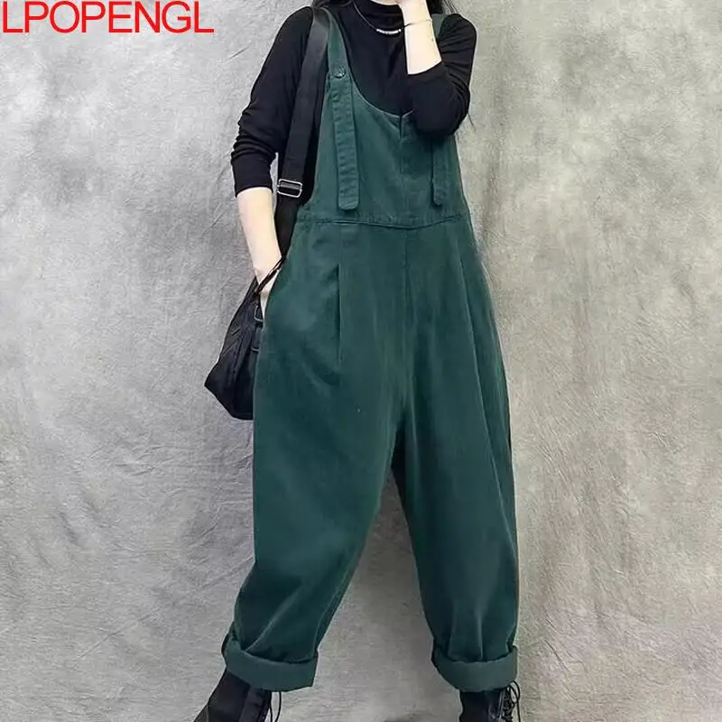 Модные однотонные осенние новые ретро-Брюки с карманами модель 2024 года женские