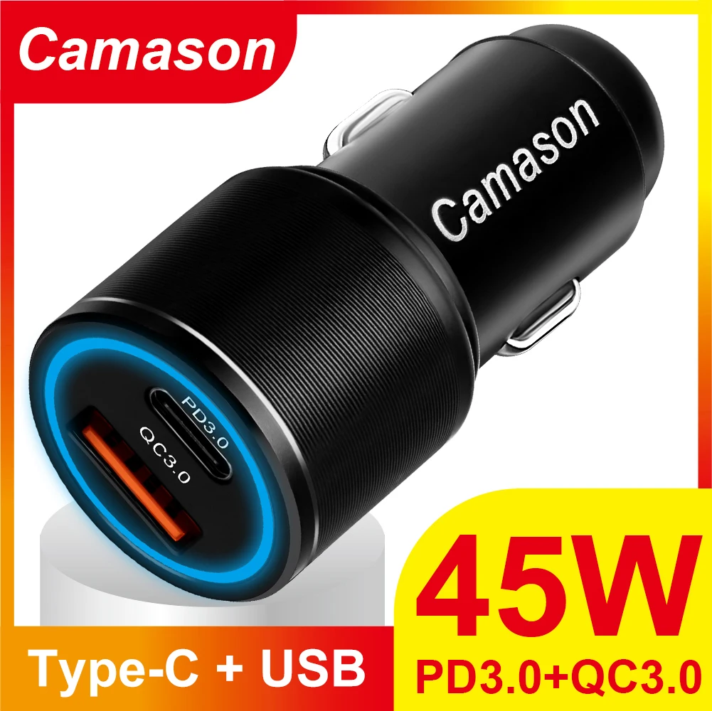 camason 45w car quick charger usb type c charge for iphone xiaomi huawei phone pd qc 3 0 24v12v fast charging adapter products free global shipping