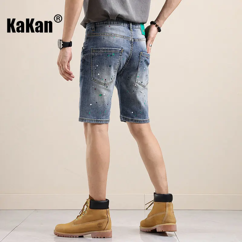 Kakan - Summer New Lacquer Throwing Random Thread Shorts, Jeans for Men, American High Street Heavy Industry Jeans K18-263