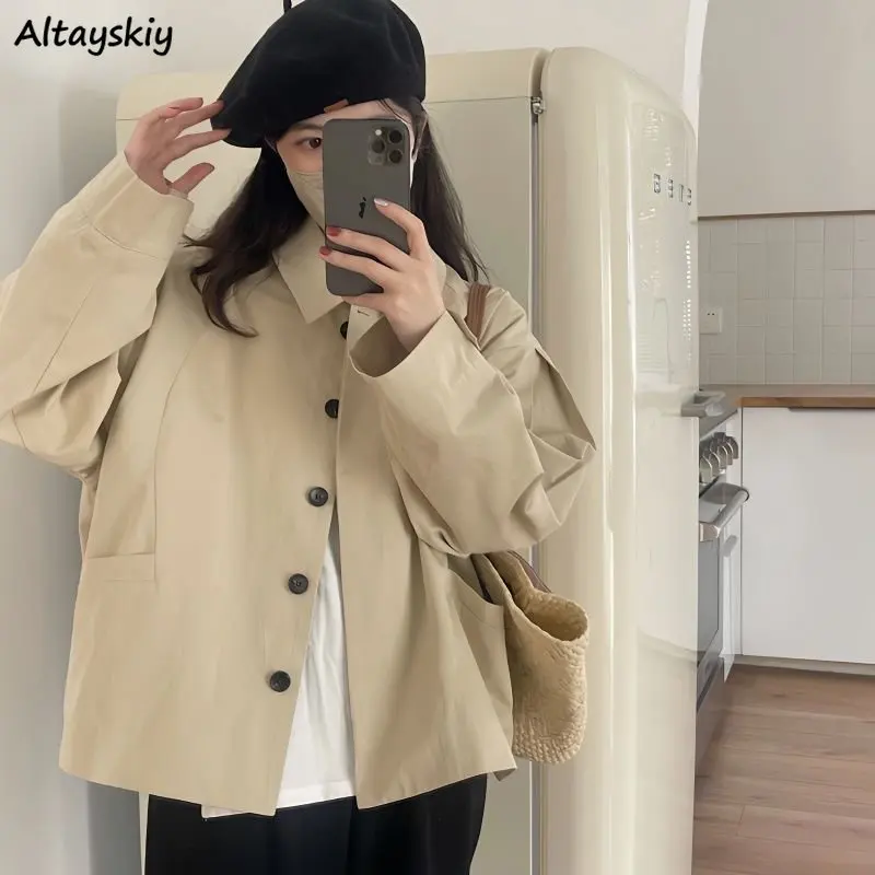 

Cargo Jackets Women Baggy Solid Casual Streetwear Chic Temper Japanese Style All-match Outwear Harajuku Spring Simple Fashion